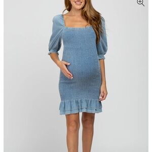 Light blue smocked denim dress